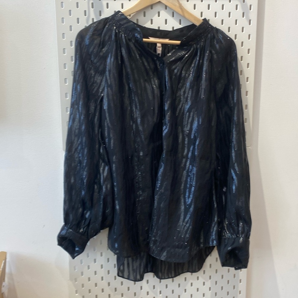 New With Tags Rebecca Taylor Sheer and Shimmery Black Zebra Print Blouse.